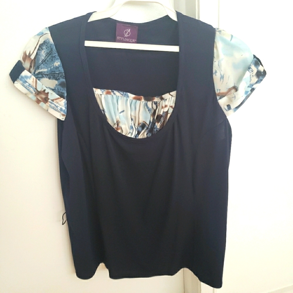Blouse Size S Polyester Spandex Stretch! Navy Blue